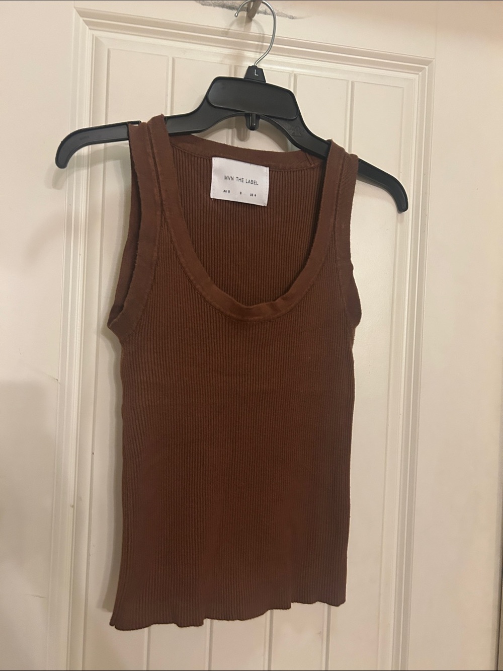 MVN the Label Ribbed Scoop Tank Top - Chocolate Brown size S